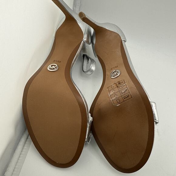 Michael Kors Paris Women's Size 6.5M Silver Sequin Heels Ankle Strap Sandal NWOB - Picture 8 of 10